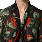 Dolce & Gabbana Black Floral Long Sleeves Silk Blouse Top