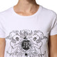 John Richmond White Printed Cotton Stretch Crew Neck T-shirt