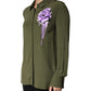 Boutique Moschino Top Green Acetate Collared Long Sleeves Floral Top