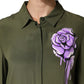 Boutique Moschino Top Green Acetate Collared Long Sleeves Floral Top