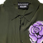 Boutique Moschino Top Green Acetate Collared Long Sleeves Floral Top