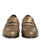 Dolce & Gabbana Gold Leather Slip On Dress Men Loafers Shoes