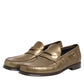Dolce & Gabbana Gold Leather Slip On Dress Men Loafers Shoes