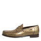 Dolce & Gabbana Gold Leather Slip On Dress Men Loafers Shoes