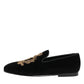 Dolce & Gabbana Black Velvet Gold Crown Mens Loafers Shoes