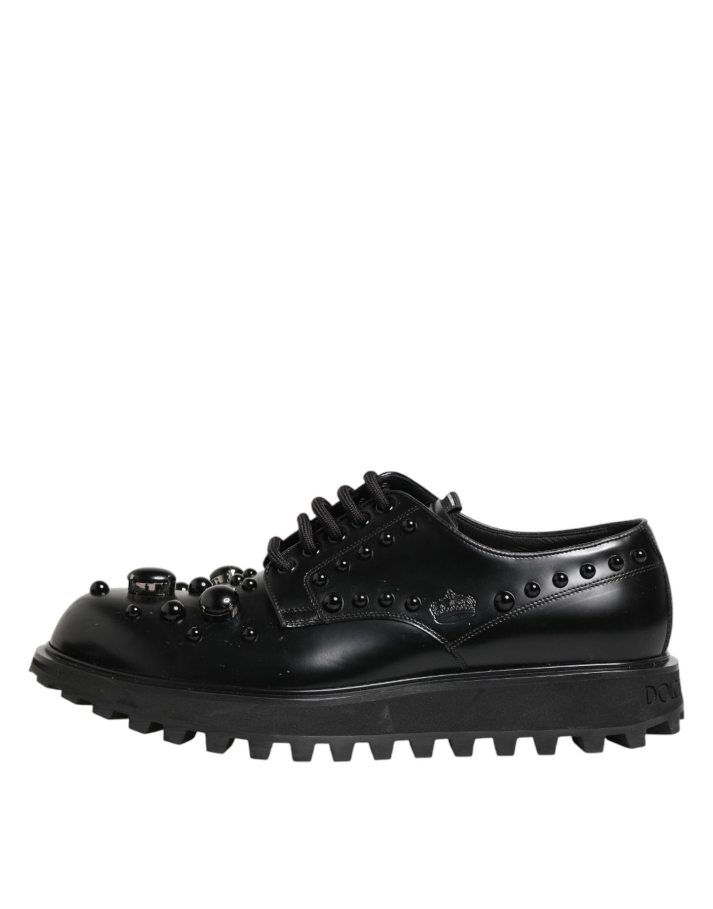 Dolce & Gabbana Black Leather Studded Men Formal Derby  Shoes
