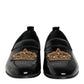 Dolce & Gabbana Black Leather Gold Crown Mens Loafers Shoes