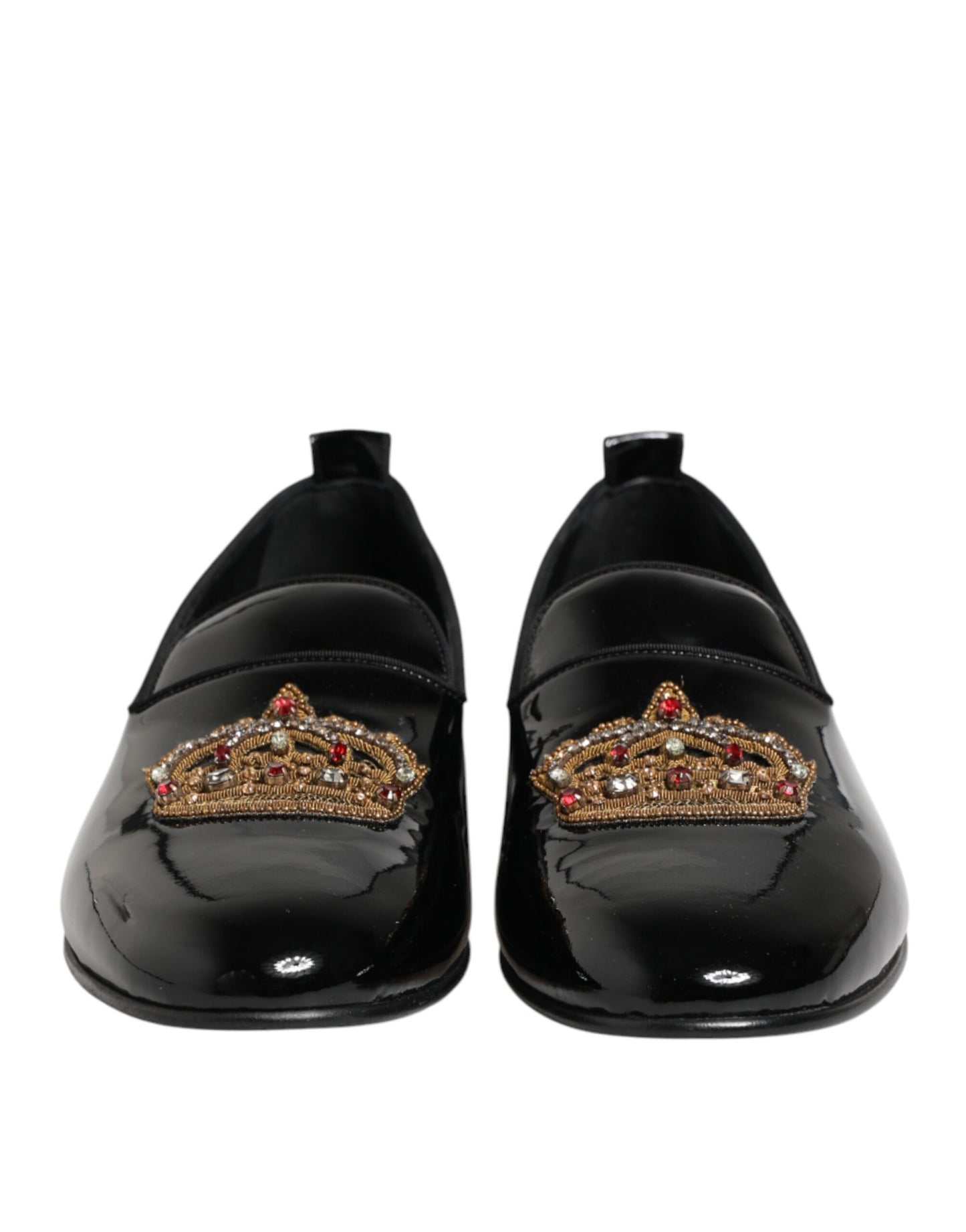 Dolce & Gabbana Black Leather Gold Crown Mens Loafers Shoes