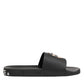 Dolce & Gabbana Black Leather Slides Sandals Beachwear Shoes