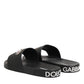 Dolce & Gabbana Black Leather Slides Sandals Beachwear Shoes