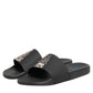 Dolce & Gabbana Black Leather Slides Sandals Beachwear Shoes