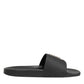 Dolce & Gabbana Black Leather Slides Sandals Beachwear Shoes