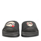 Dolce & Gabbana Black Leather Slides Sandals Beachwear Shoes