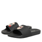 Dolce & Gabbana Black Leather Slides Sandals Beachwear Shoes