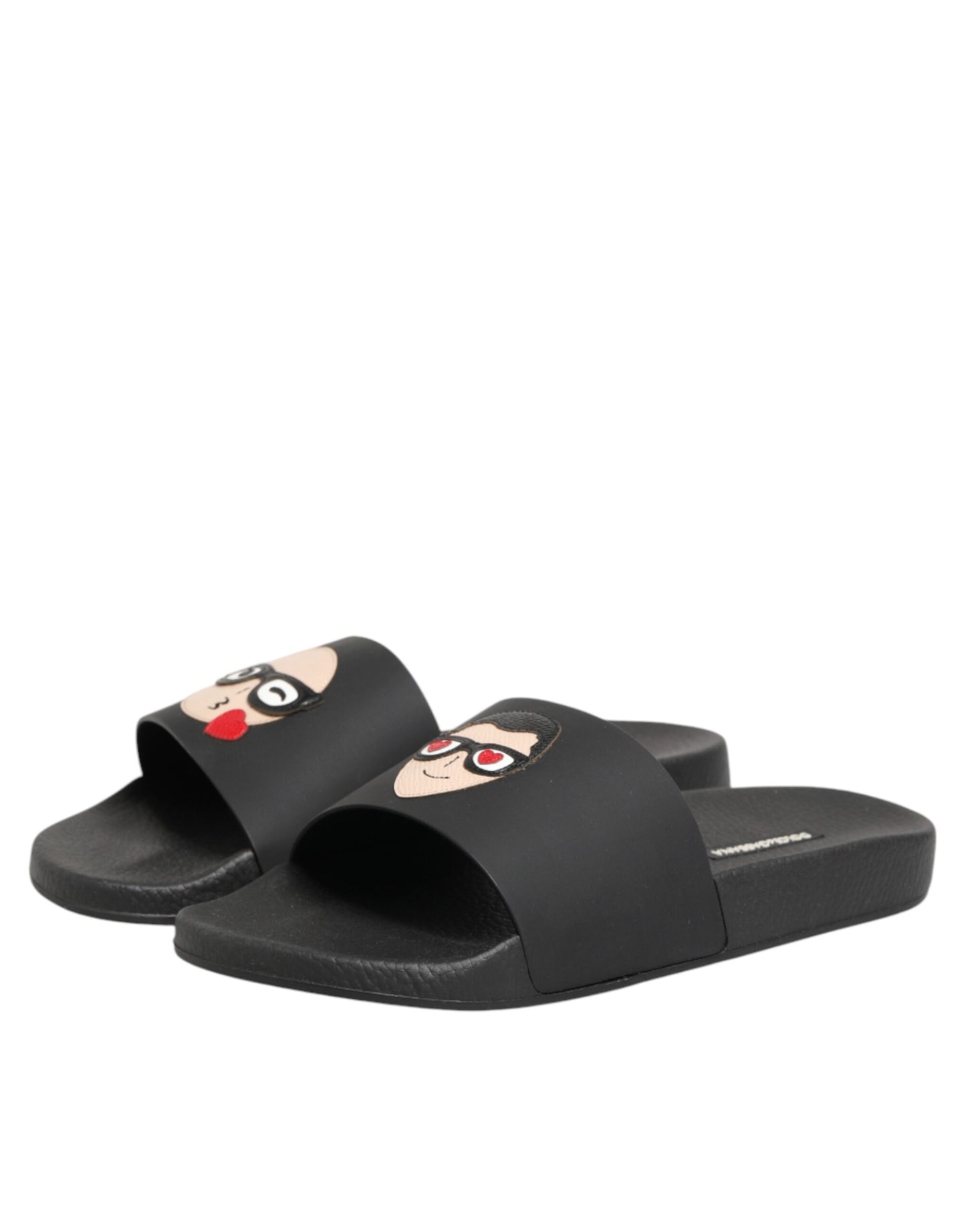 Dolce & Gabbana Black Leather Slides Sandals Beachwear Shoes