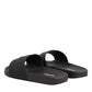 Dolce & Gabbana Black Leather Slides Sandals Beachwear Shoes