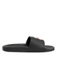 Dolce & Gabbana Black Leather Slides Sandals Beachwear Shoes