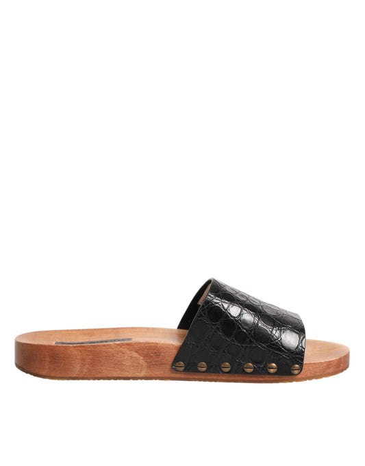 Dolce & Gabbana Black Brown Leather Slides Sandals Shoes