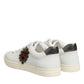 Dolce & Gabbana White Leather Heart Embellished Sneakers Shoes