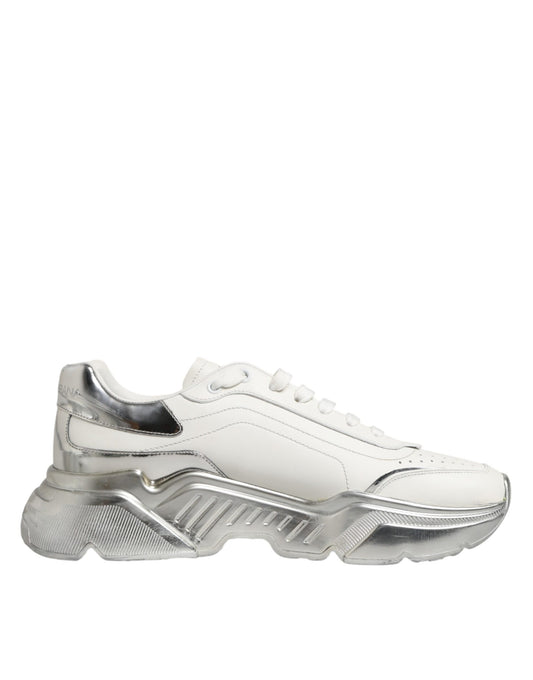 Dolce & Gabbana White Silver Daymaster Low Top Sneakers Shoes