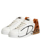 Dolce & Gabbana White Brown Leather Low Top Sneakers  Shoes