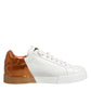 Dolce & Gabbana White Brown Leather Low Top Sneakers  Shoes