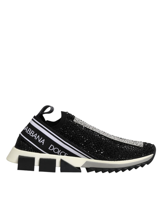 Dolce & Gabbana Black Strass Slip On Men Sorrento Sneakers Shoes