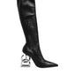 Dolce & Gabbana Black Leather DG Logo Knee High Boots Shoes
