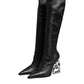 Dolce & Gabbana Black Leather DG Logo Knee High Boots Shoes