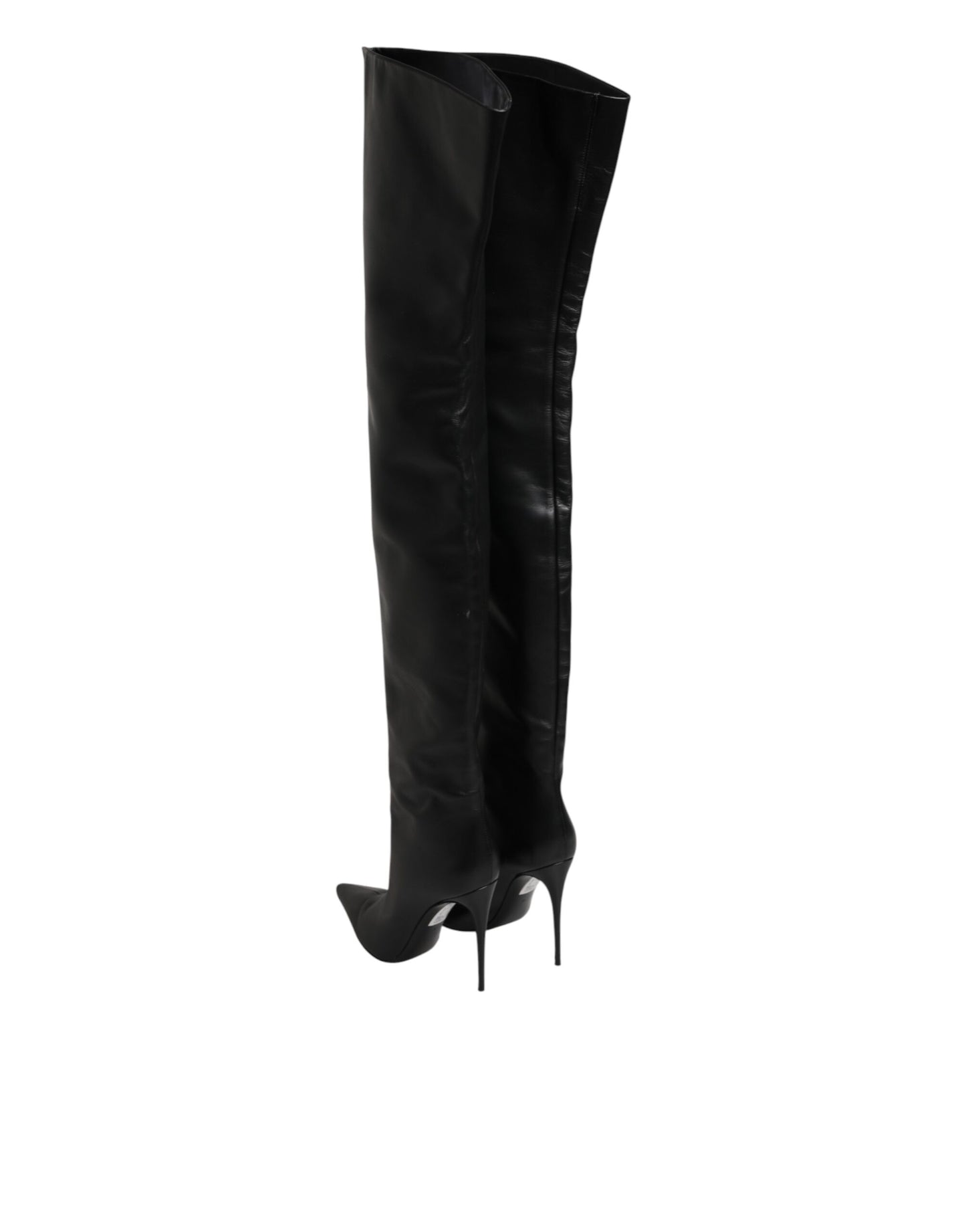 Dolce & Gabbana Black Leather Stiletto Knee High Boots Shoes