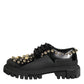 Dolce & Gabbana Black Leather Jeweled Crystals Derby Shoes