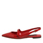 Dolce & Gabbana Red Leather Slingback Flats Sandals Shoes
