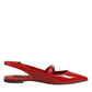 Dolce & Gabbana Red Leather Slingback Flats Sandals Shoes