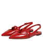 Dolce & Gabbana Red Leather Slingback Flats Sandals Shoes