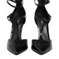 Dolce & Gabbana Black Leather T-STRAPS Heels Sandals Shoes