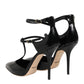 Dolce & Gabbana Black Leather T-STRAPS Heels Sandals Shoes