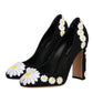 Dolce & Gabbana Black Wool Suede Daisy Heels Pump Shoes