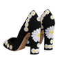 Dolce & Gabbana Black Wool Suede Daisy Heels Pump Shoes