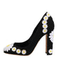 Dolce & Gabbana Black Wool Suede Daisy Heels Pump Shoes