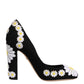 Dolce & Gabbana Black Wool Suede Daisy Heels Pump Shoes