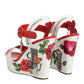 Dolce & Gabbana White Floral Ankle Strap Wedge Sandals Shoes