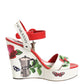 Dolce & Gabbana White Floral Ankle Strap Wedge Sandals Shoes