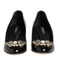 Dolce & Gabbana Black Leather Crystals Heels Pumps Shoes