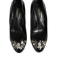 Dolce & Gabbana Black Leather Crystals Heels Pumps Shoes