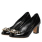 Dolce & Gabbana Black Leather Crystals Heels Pumps Shoes