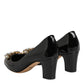 Dolce & Gabbana Black Leather Crystals Heels Pumps Shoes