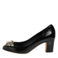 Dolce & Gabbana Black Leather Crystals Heels Pumps Shoes