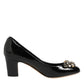 Dolce & Gabbana Black Leather Crystals Heels Pumps Shoes