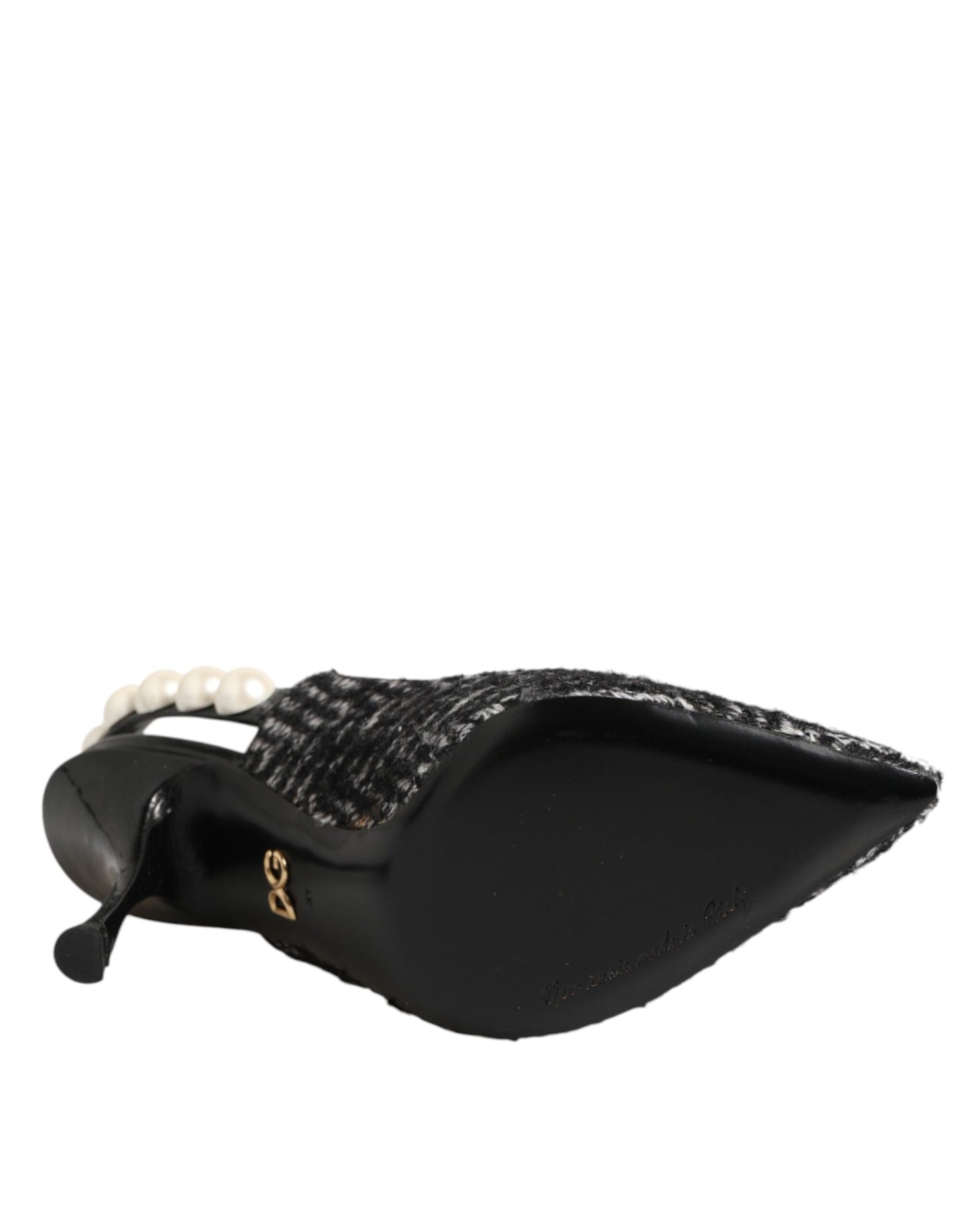 Dolce & Gabbana White Black Chevron Faux Pearl Slingbacks Shoes