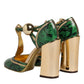 Dolce & Gabbana Green Leather T-STRAPS Heels Sandals Shoes